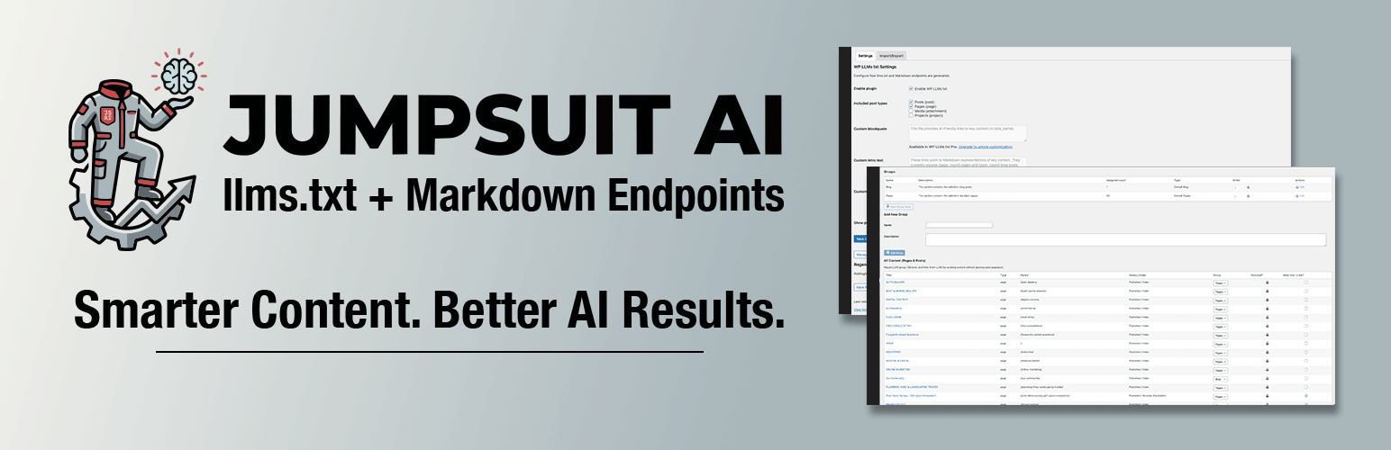 JumpsuitAI – llms.txt + Markdown Endpoints