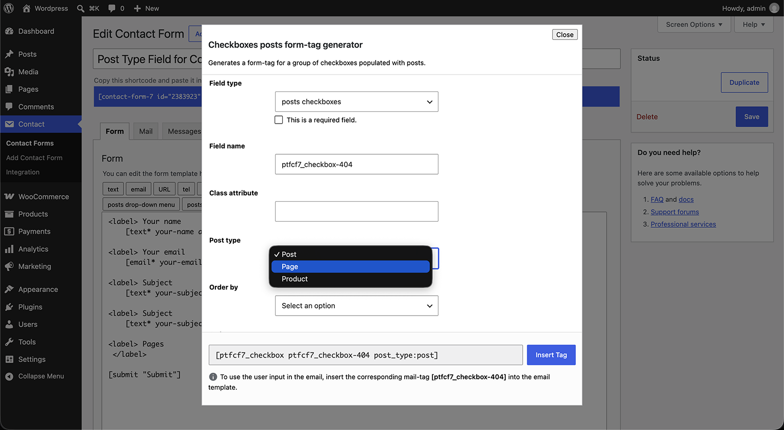The checkboxes form-tag generator.