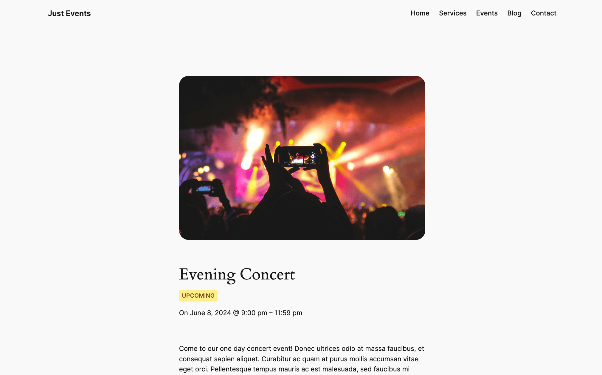 Example of a customized single event template using the Twenty Twenty Four theme.