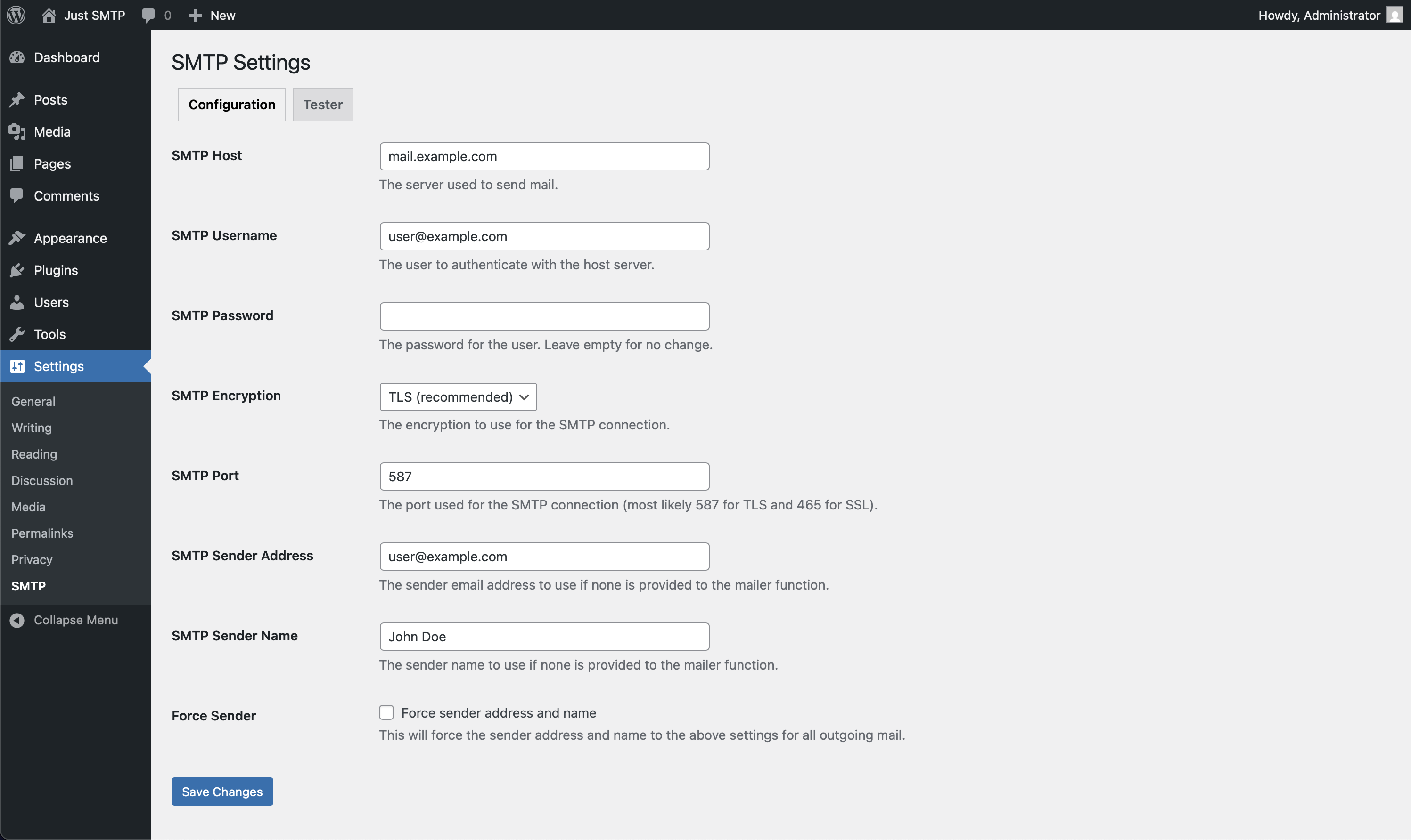 SMTP configuration
