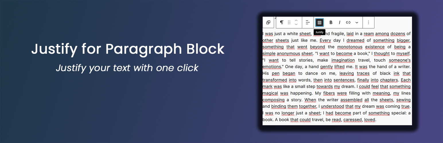 WordPress 外掛 Justify for Paragraph Block 的封面圖片。