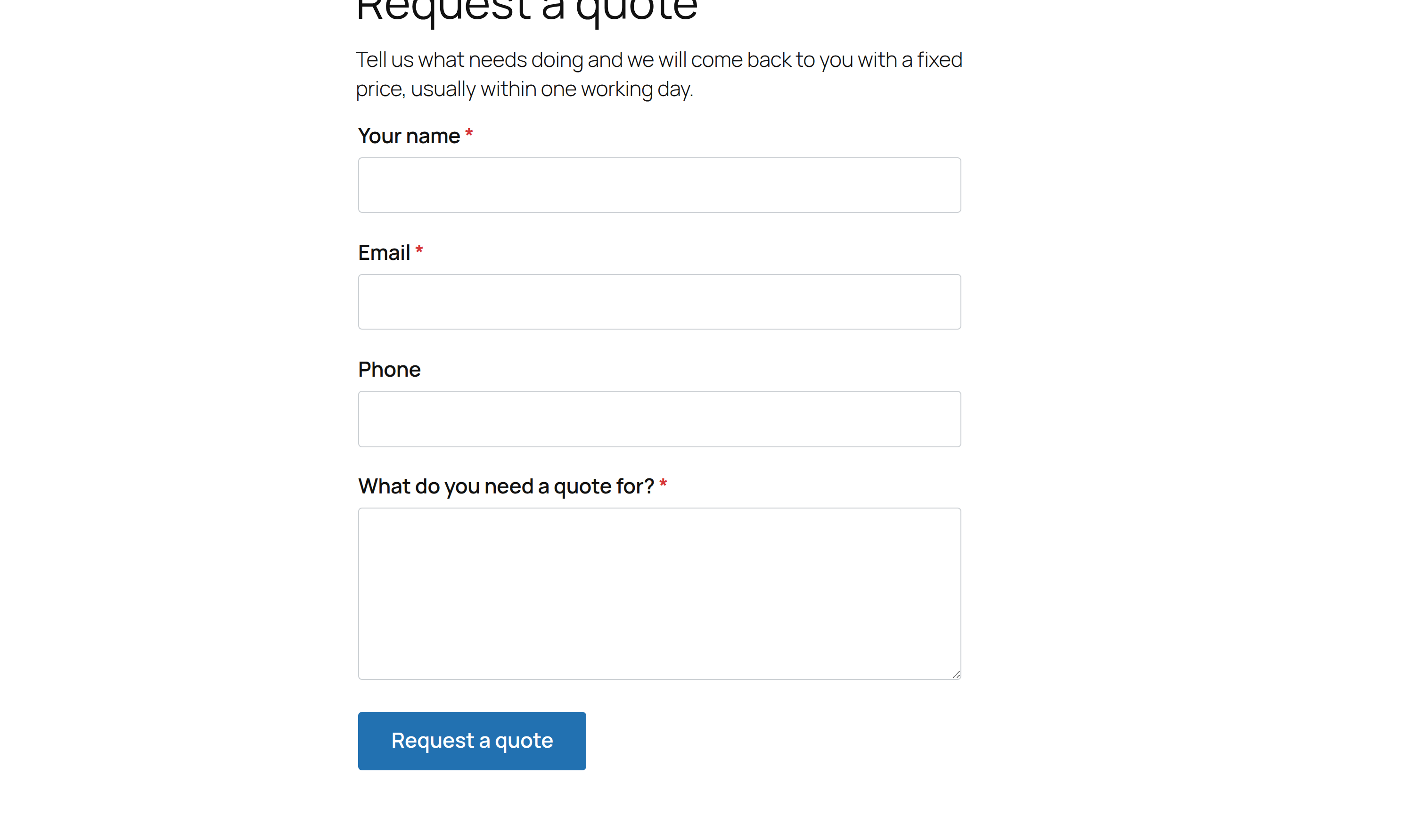 The request form on the site