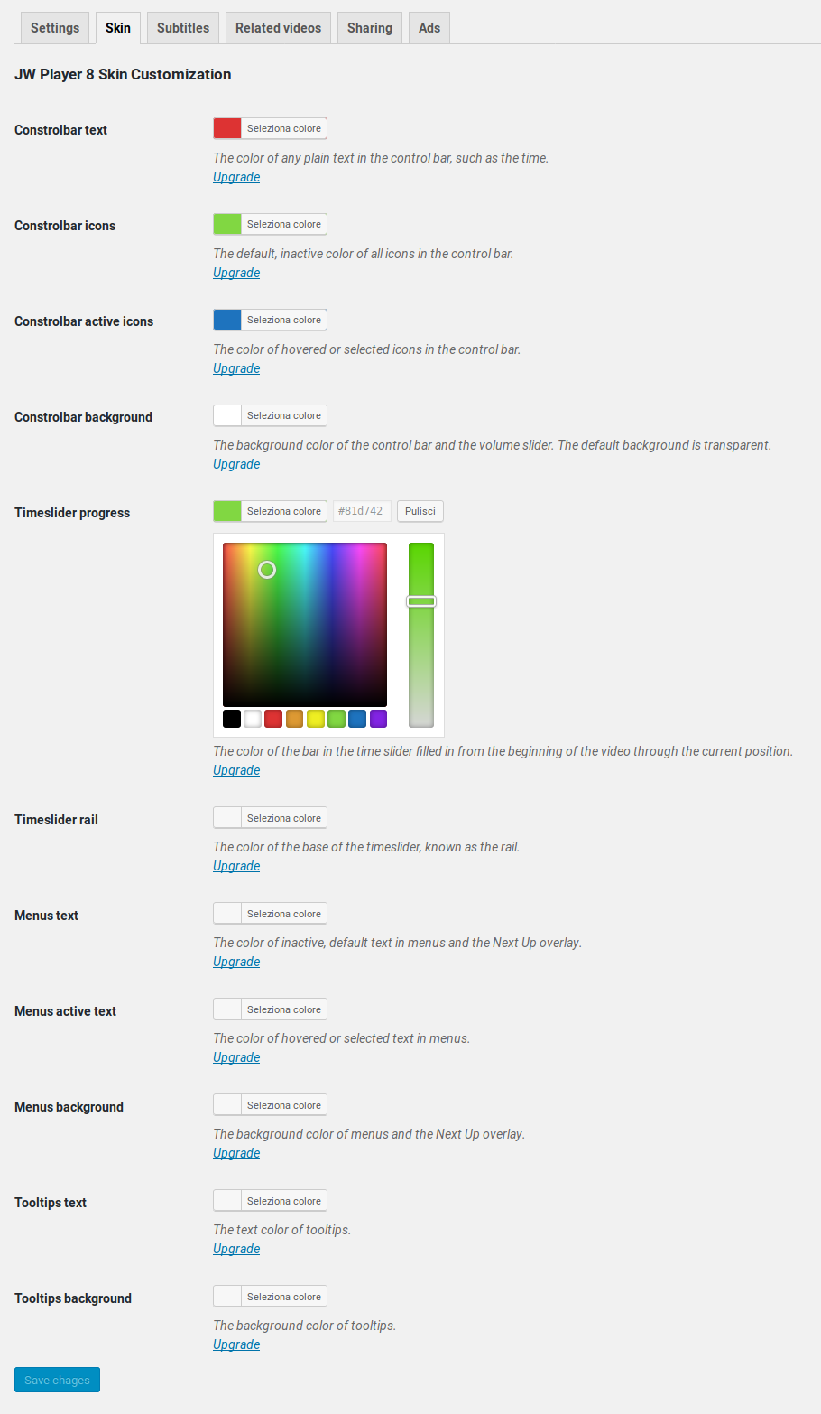 JWP8 skin customization