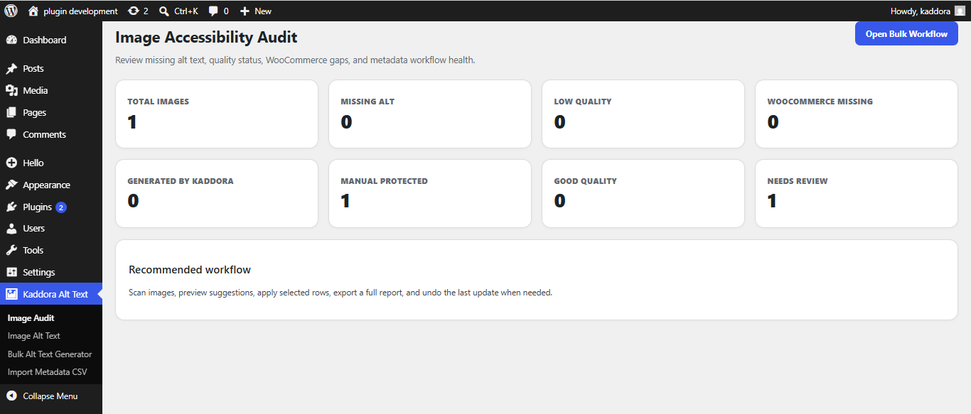 Basic image accessibility dashboard.