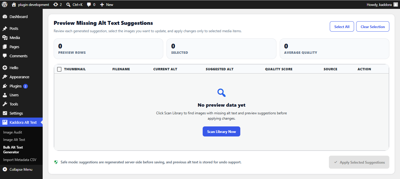 CSV metadata import screen.