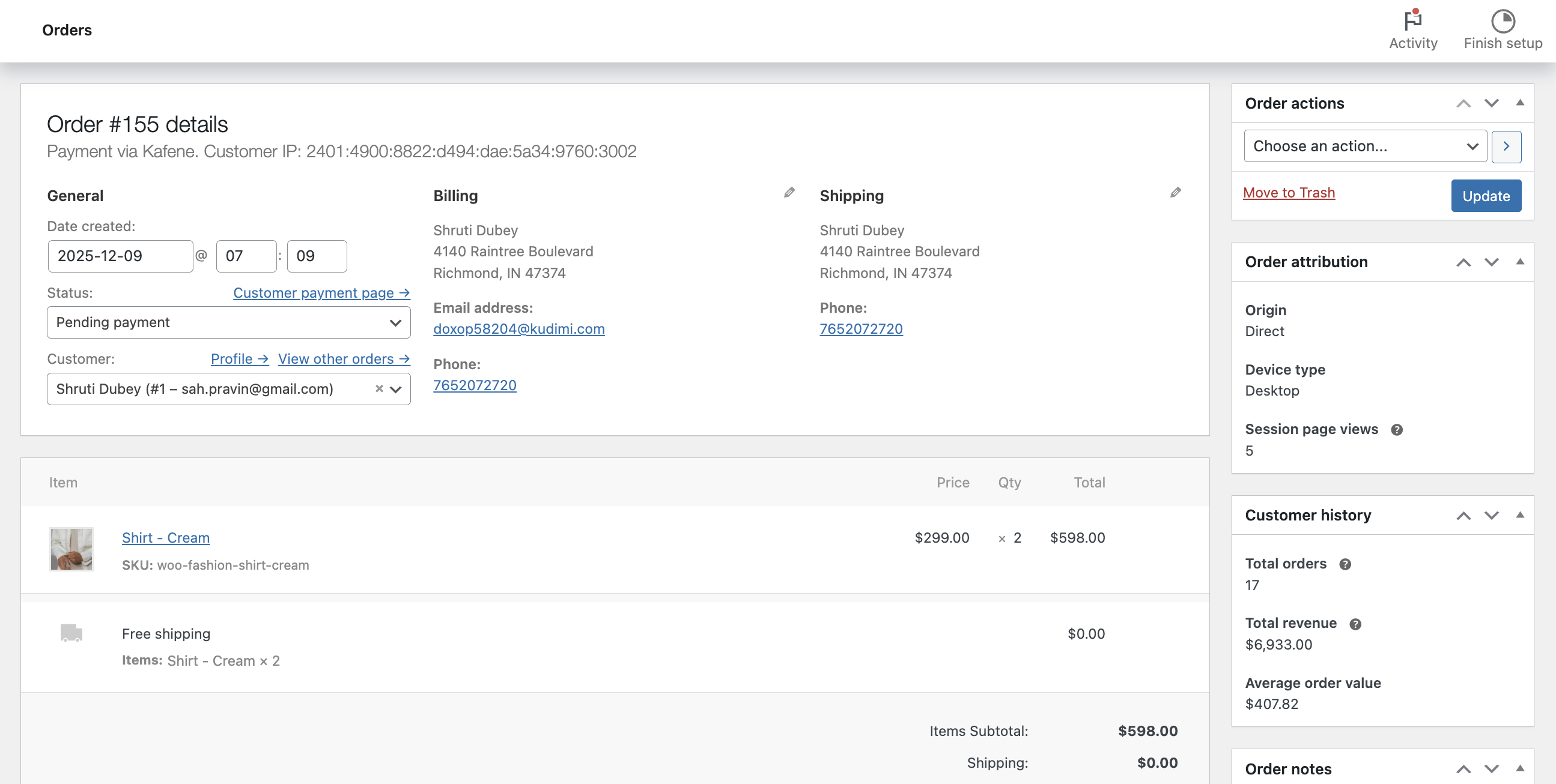 Order cancellation flow inside the order edit screen.