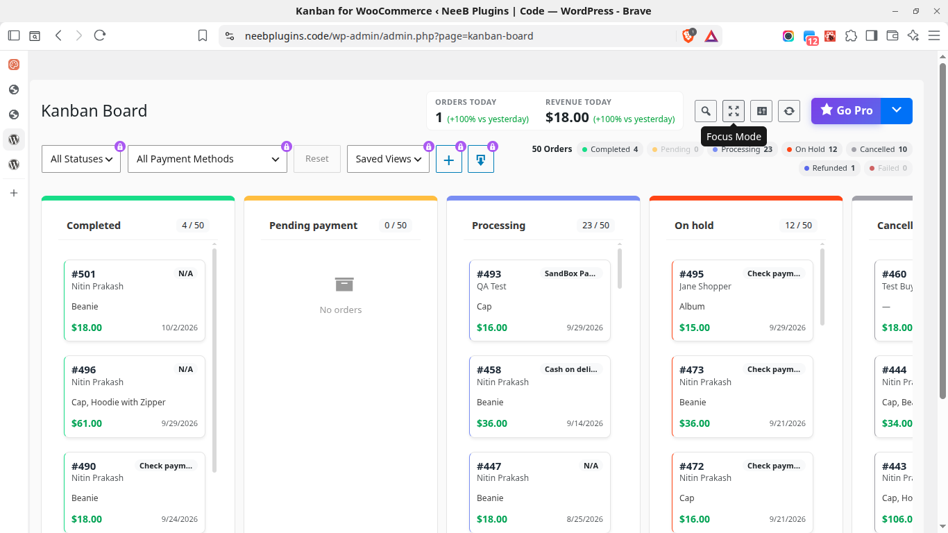 Quick access to Kanban Board from the WooCommerce Orders screen.