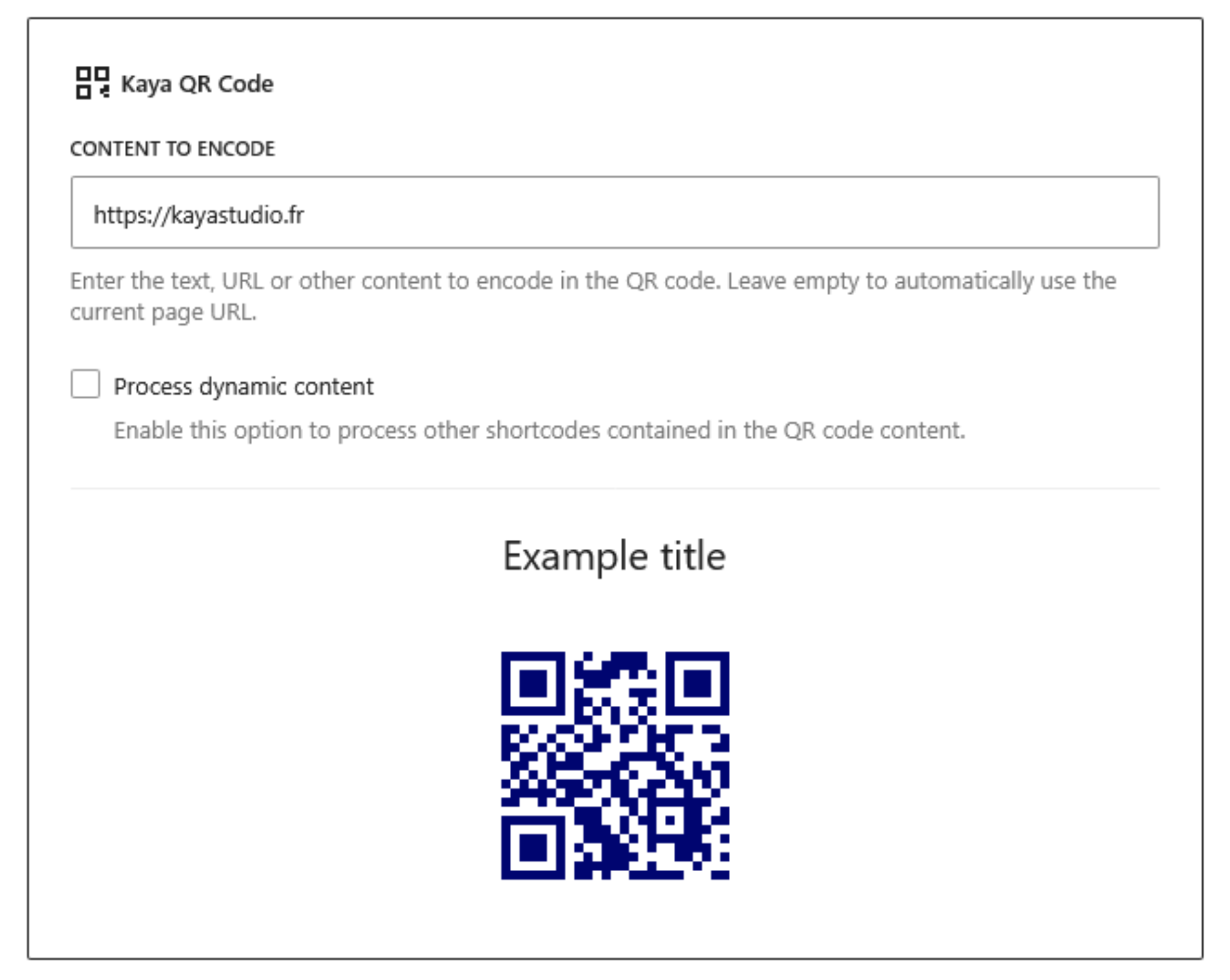 Kaya QR Code Generator: Gutenberg block.