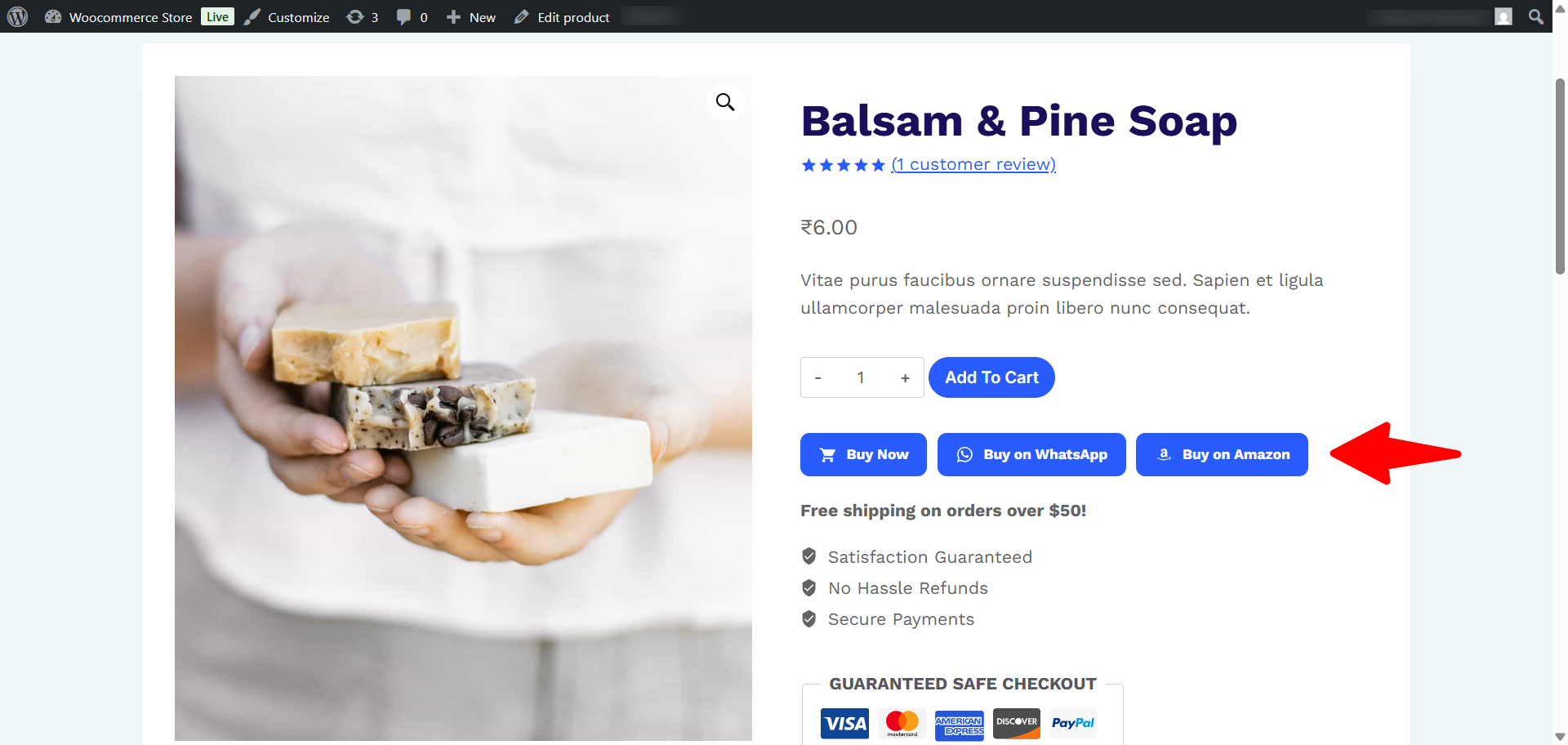 Marketplace buttons on a single product page.