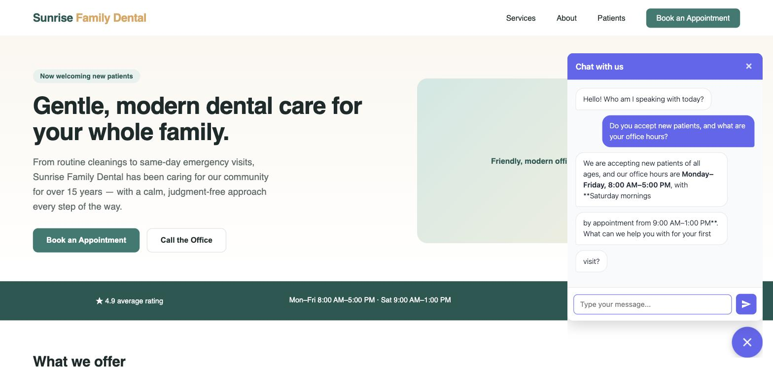 The chat widget open on a live site, mid-conversation