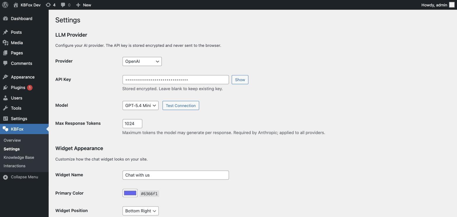 The Settings screen with LLM provider selection