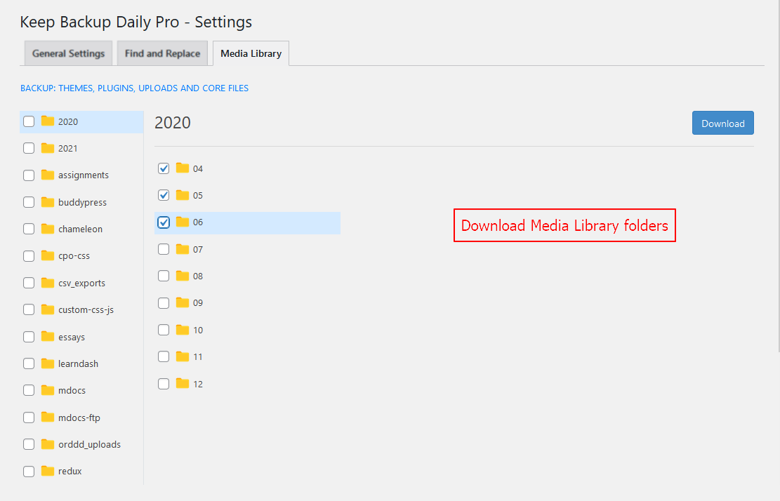 Download Media Library folders.