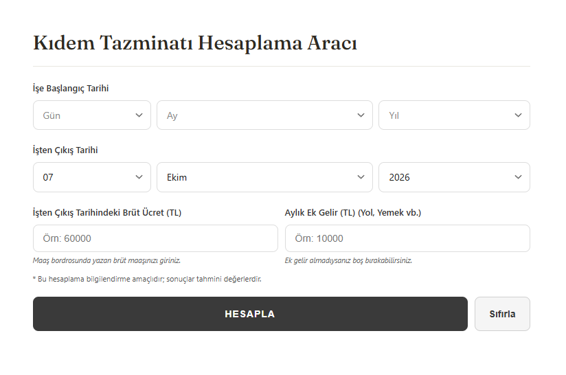 Hesaplama formu
