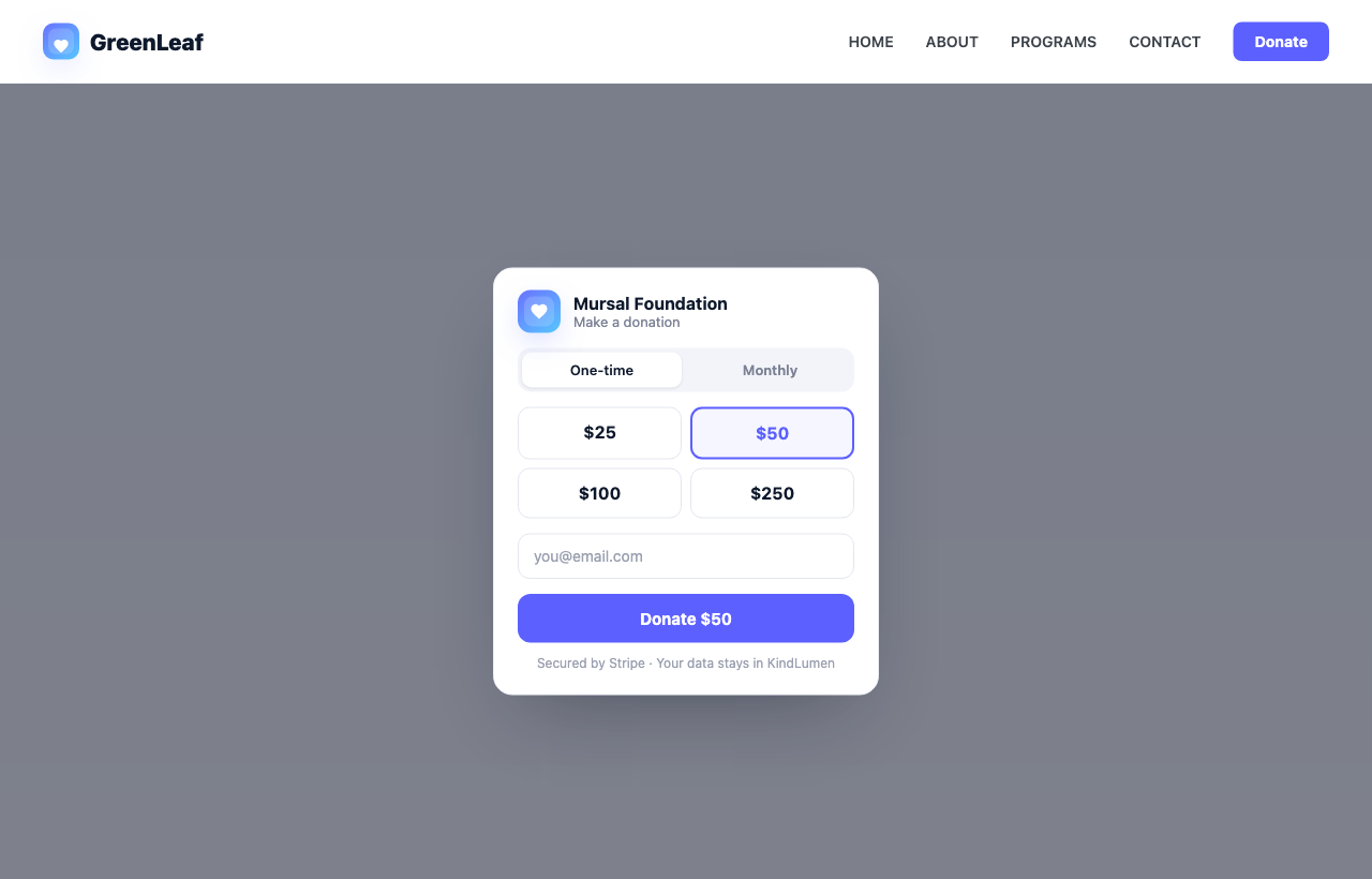 A Donate button on a WordPress page, with the donation popup open.
