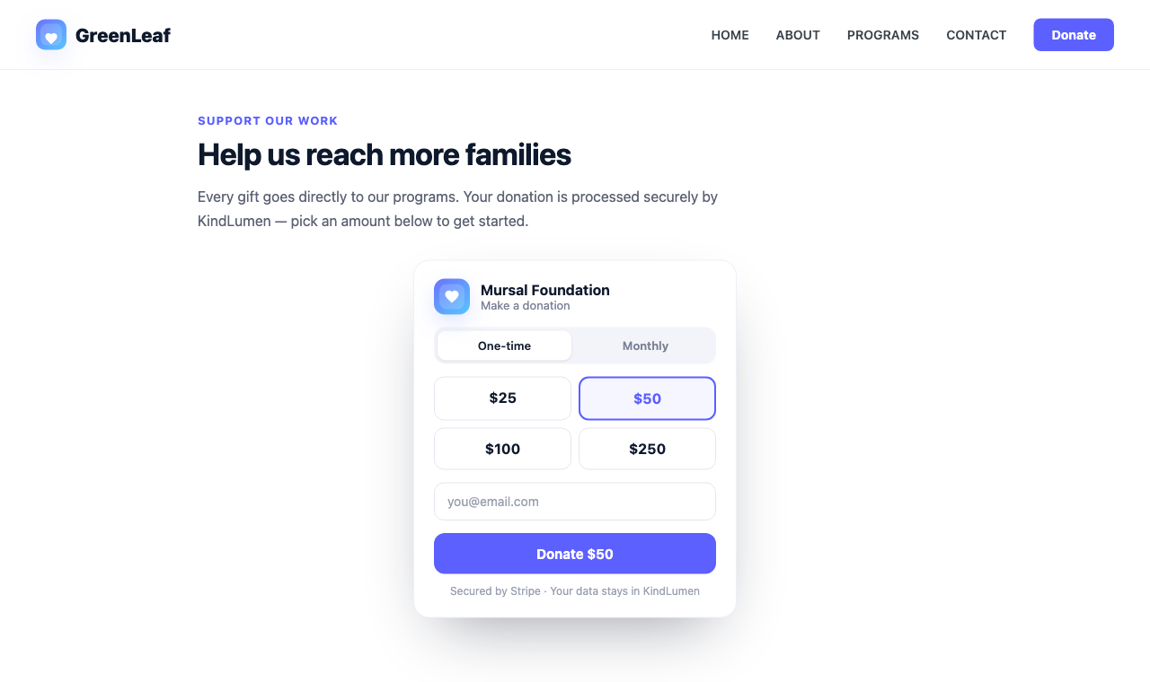 A donation form embedded inline on a page.