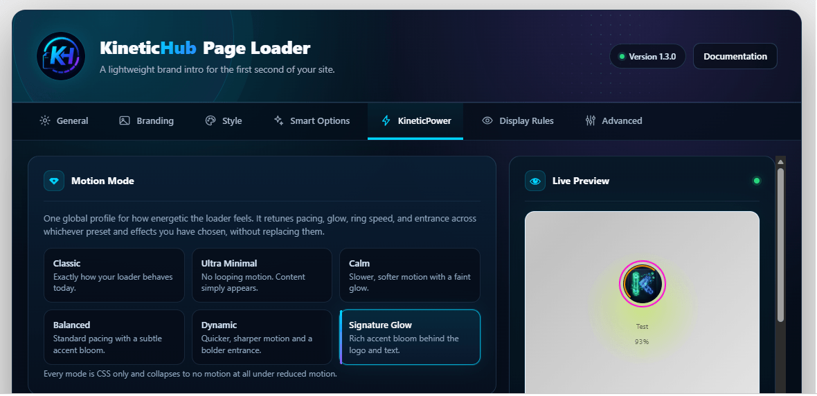 KineticPower motion profiles in KineticHub Page Loader