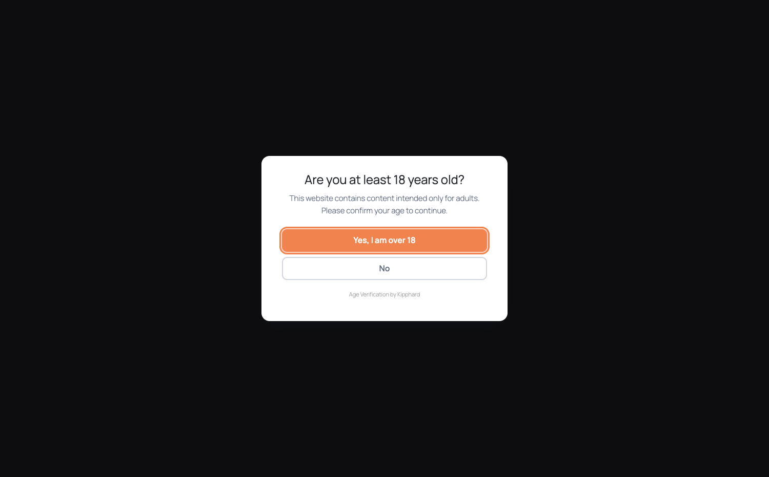 The age gate overlay — full-screen, customisable heading, message, and buttons.