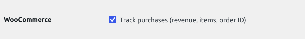 The WooCommerce section of the settings screen — opt in to purchase tracking.