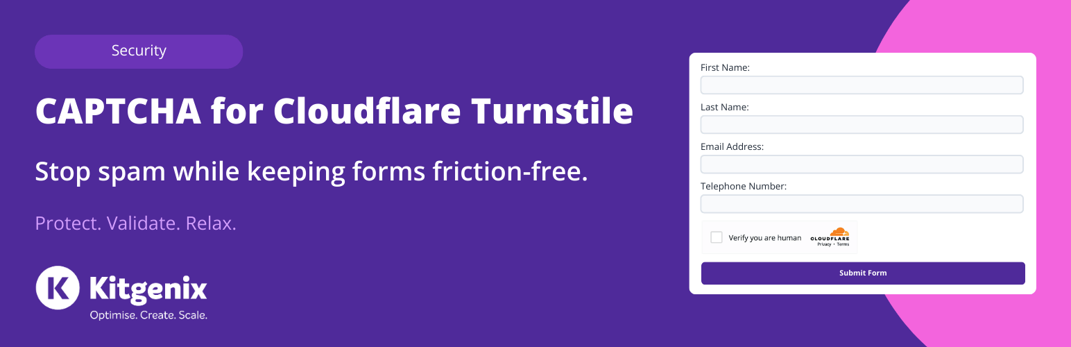 WordPress 外掛 Kitgenix CAPTCHA for Cloudflare Turnstile 的封面圖片。