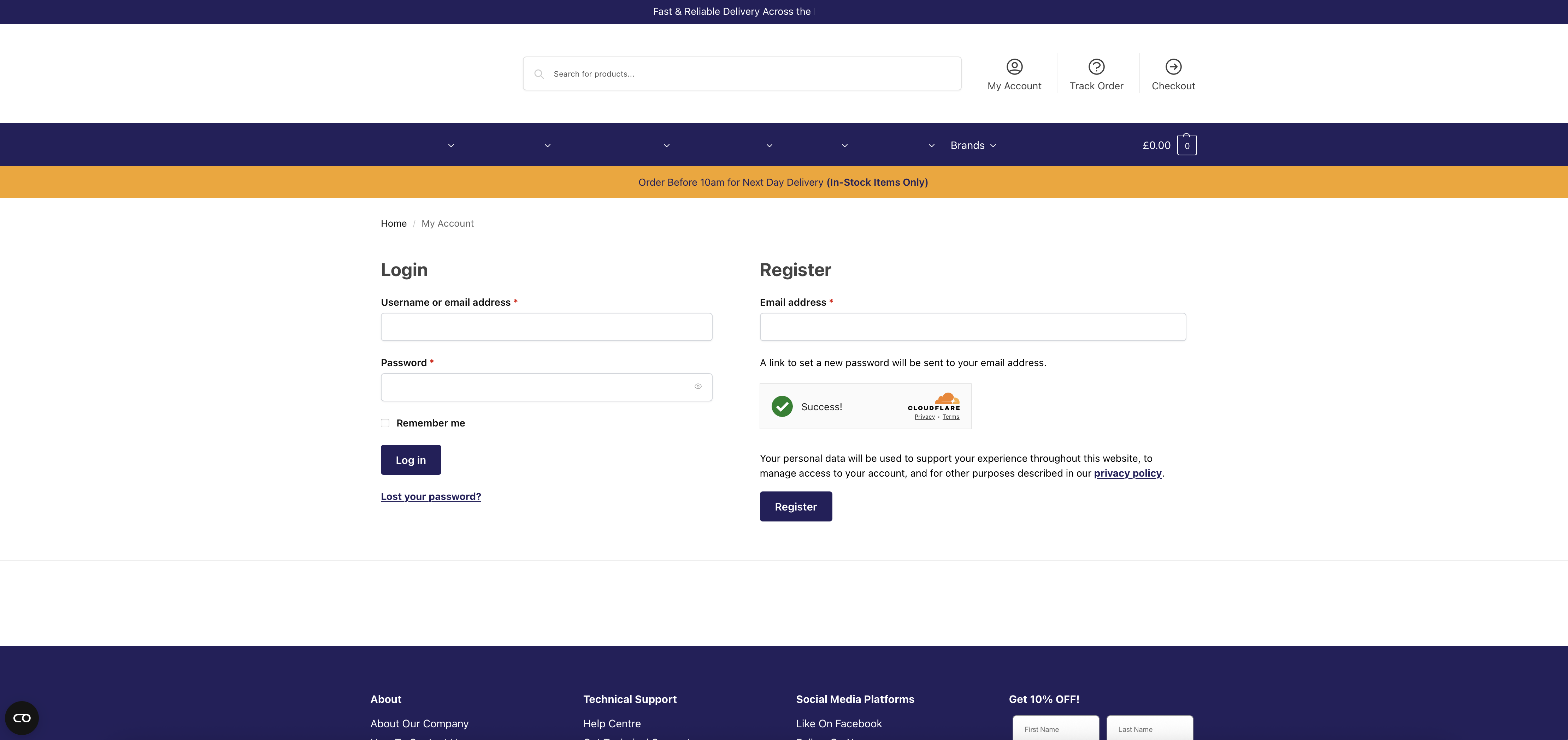 WooCommerce “My Account” → Register form with Turnstile verification.