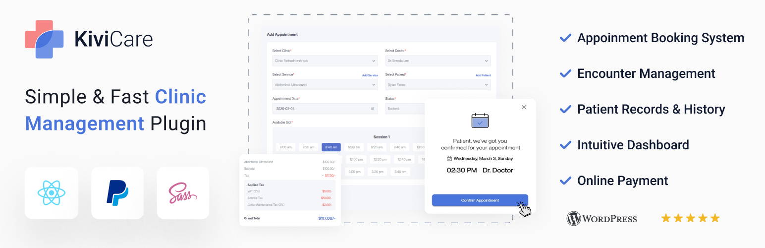 WordPress 外掛 KiviCare – Clinic & Patient Management System (EHR) 的封面圖片