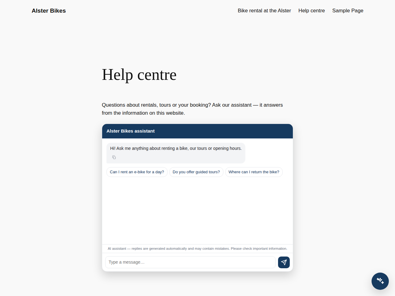 The same assistant placed inline on a page with the shortcode.