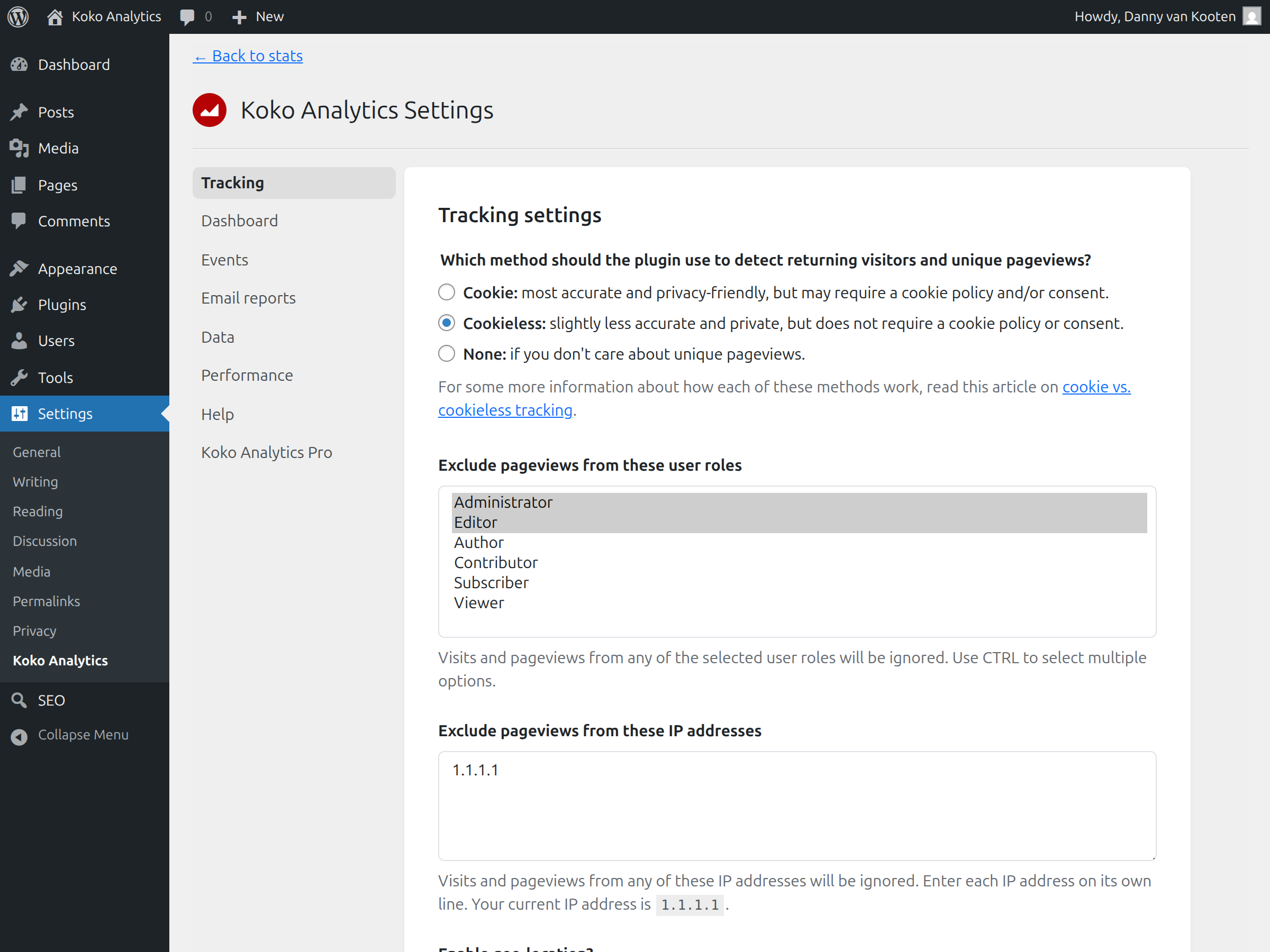 Configure all tracking related settings.