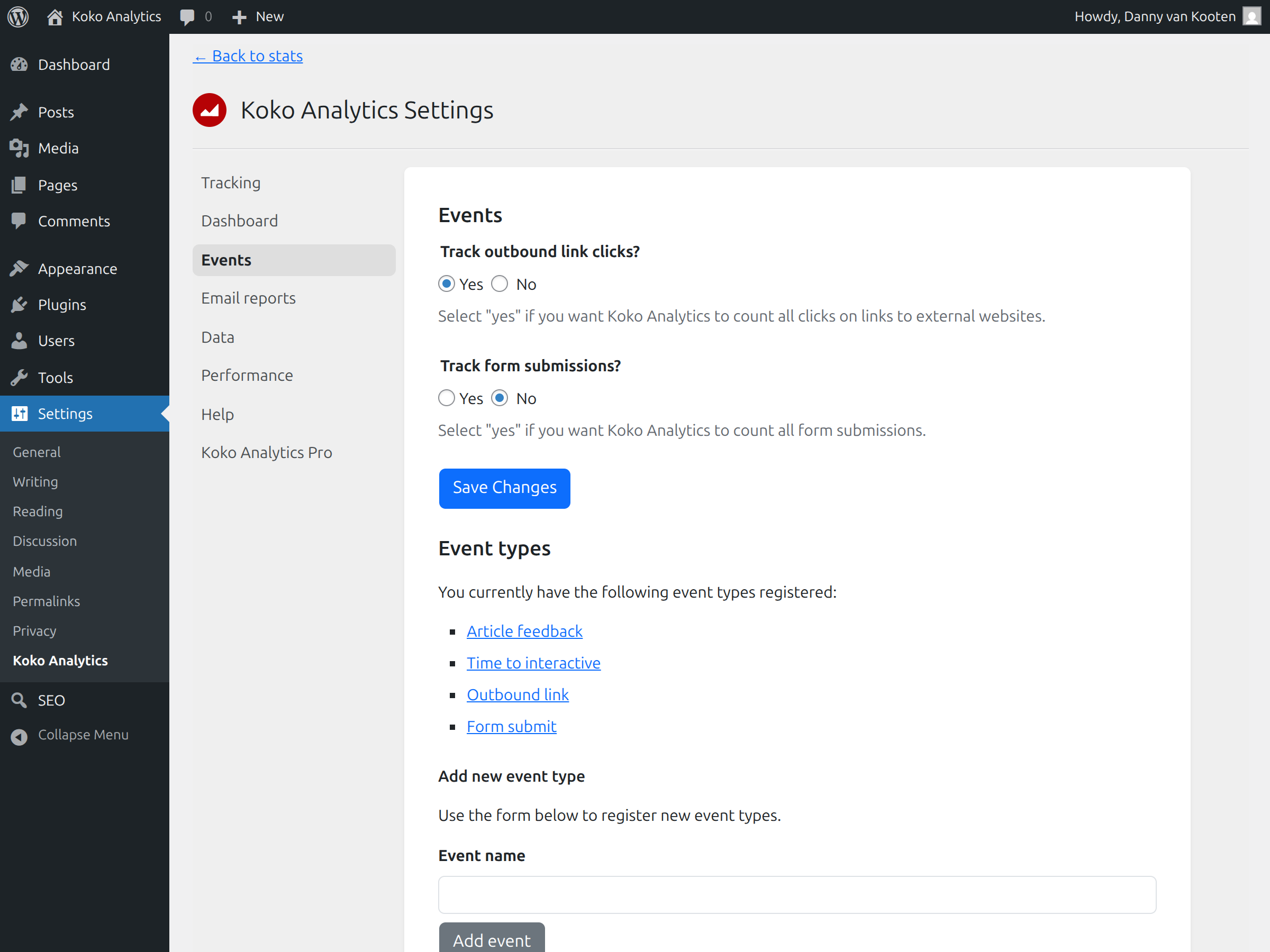 Register custom events for tailored analytics. [Pro]