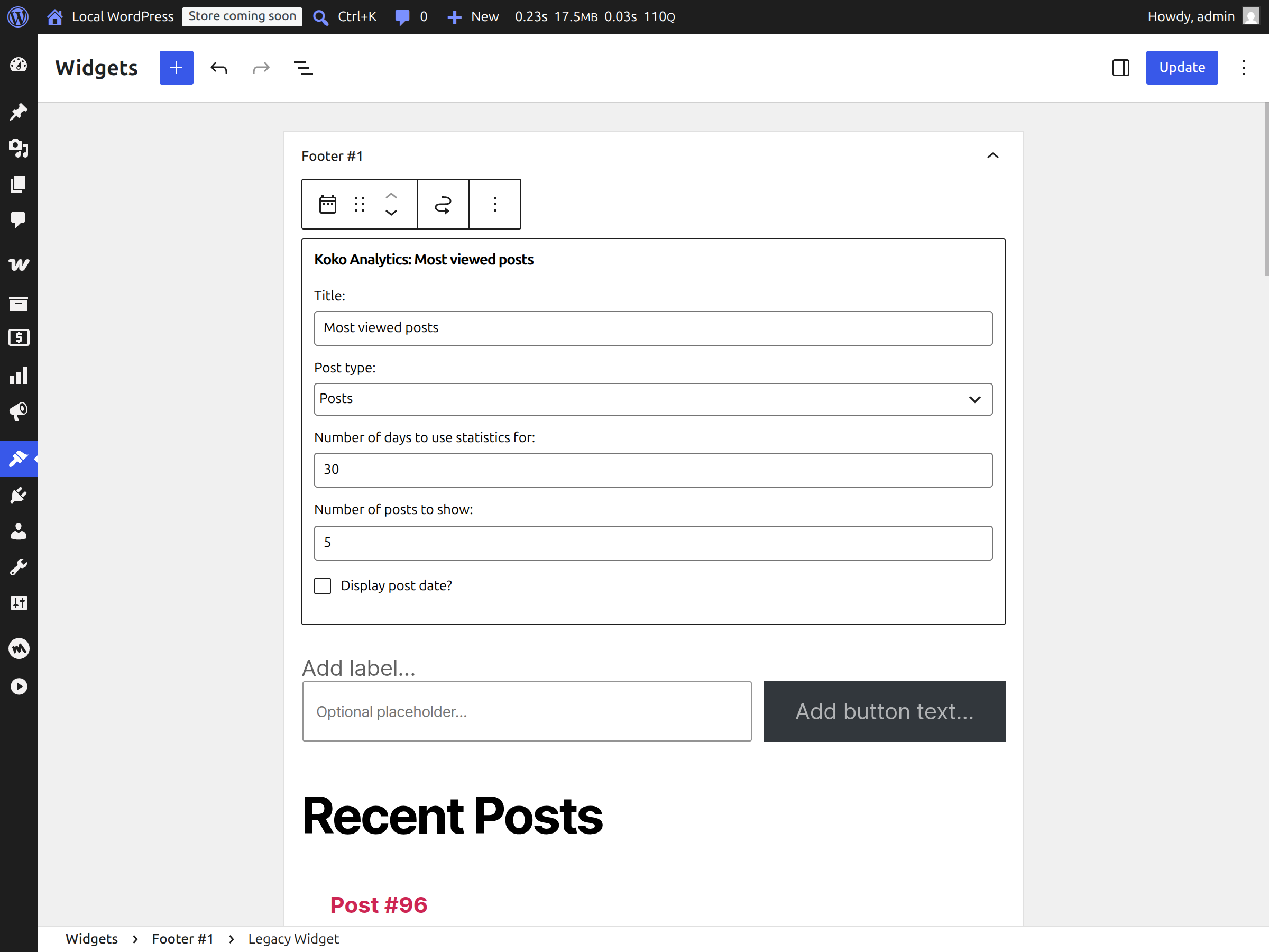 Show your most viewed posts in a widget.