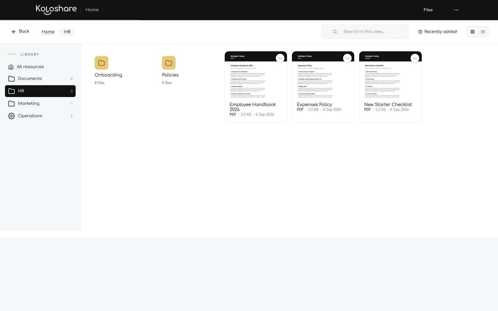 The file explorer, with a folder tree, document thumbnails and search within the view.