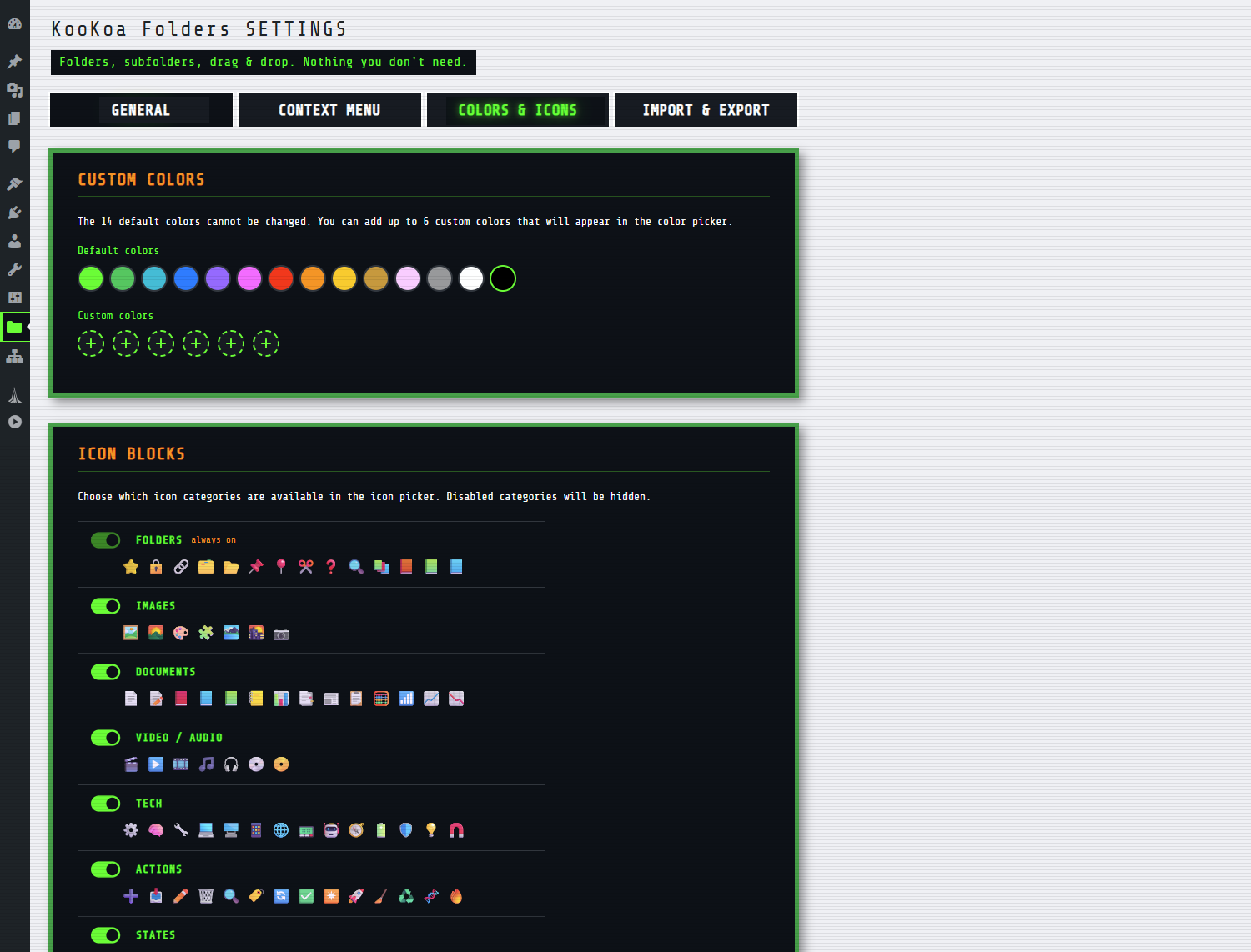 Configurações de cores & ícones