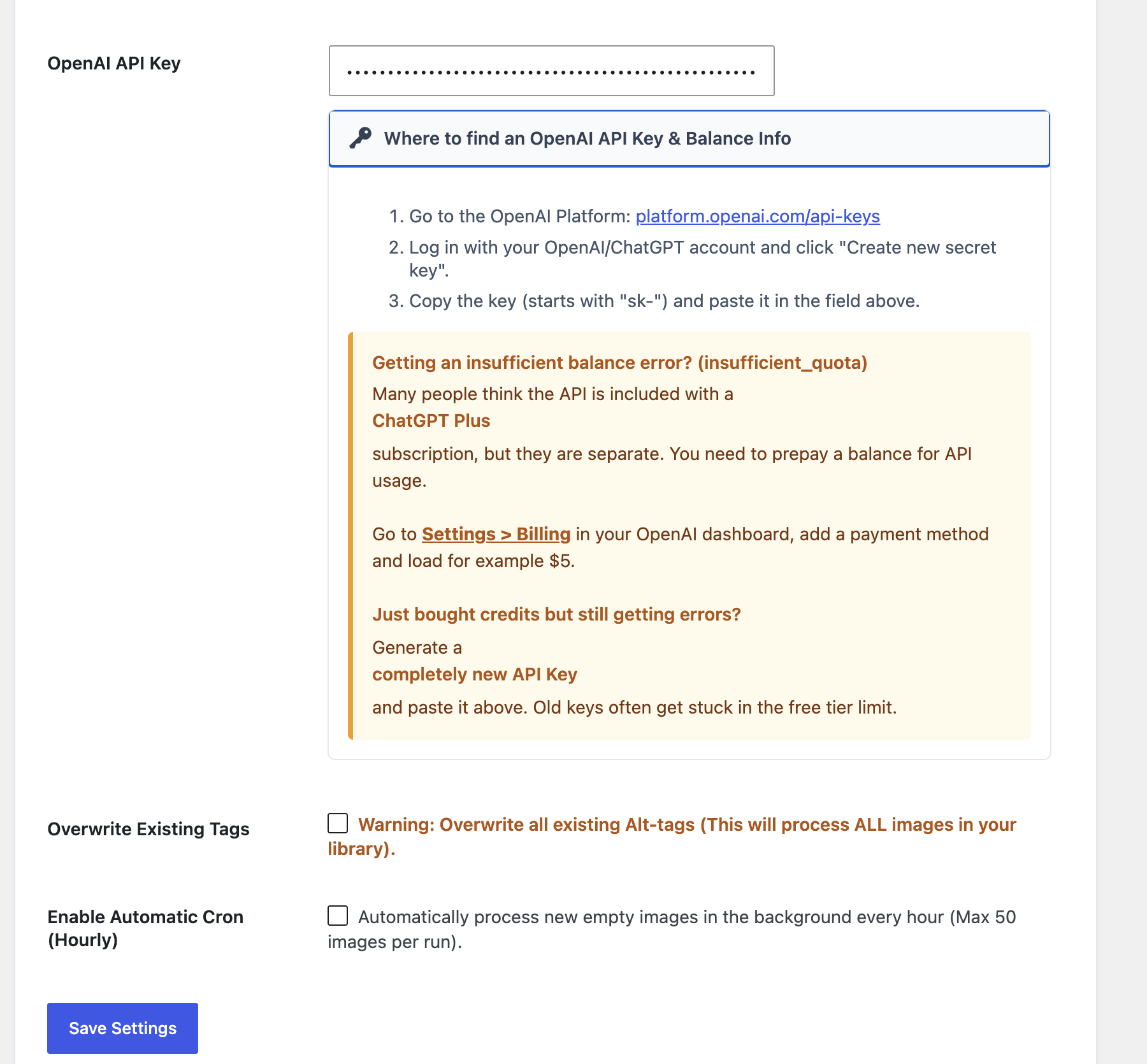 Plugin configuration settings.