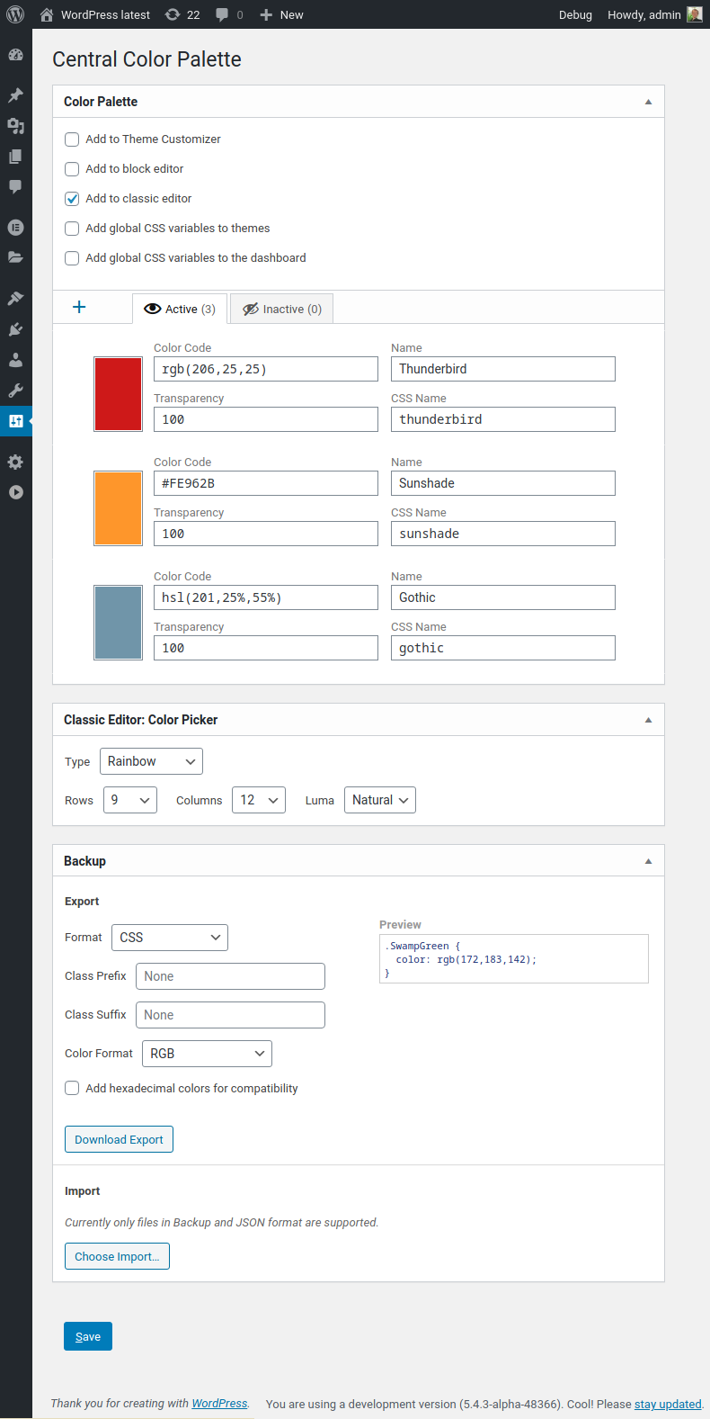 Central Color Palette