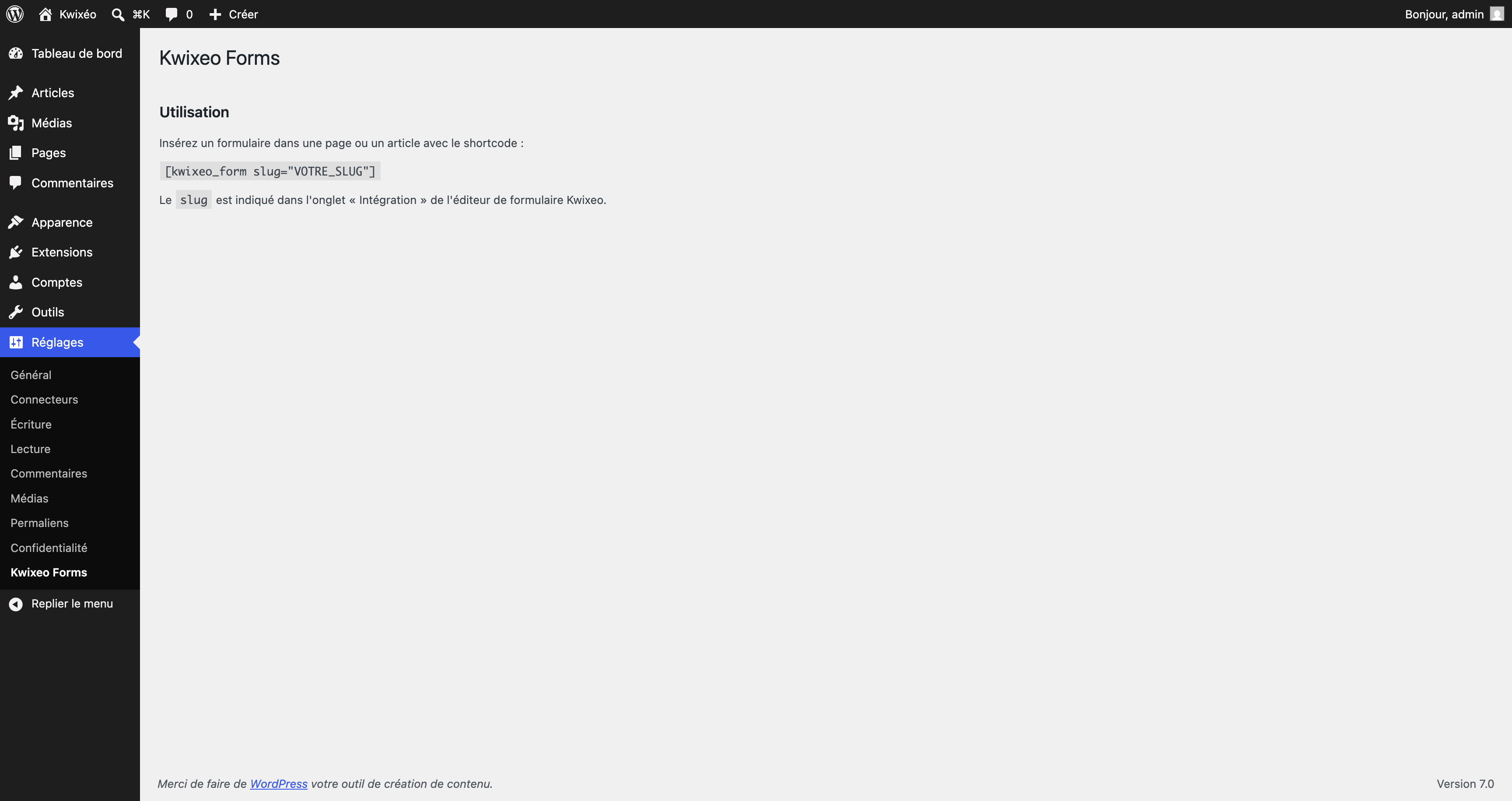 The plugin settings page.