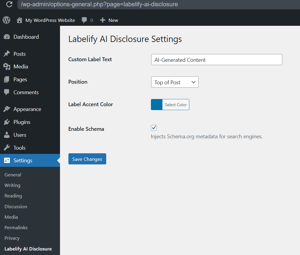 Labelify AI Disclosure Settings
