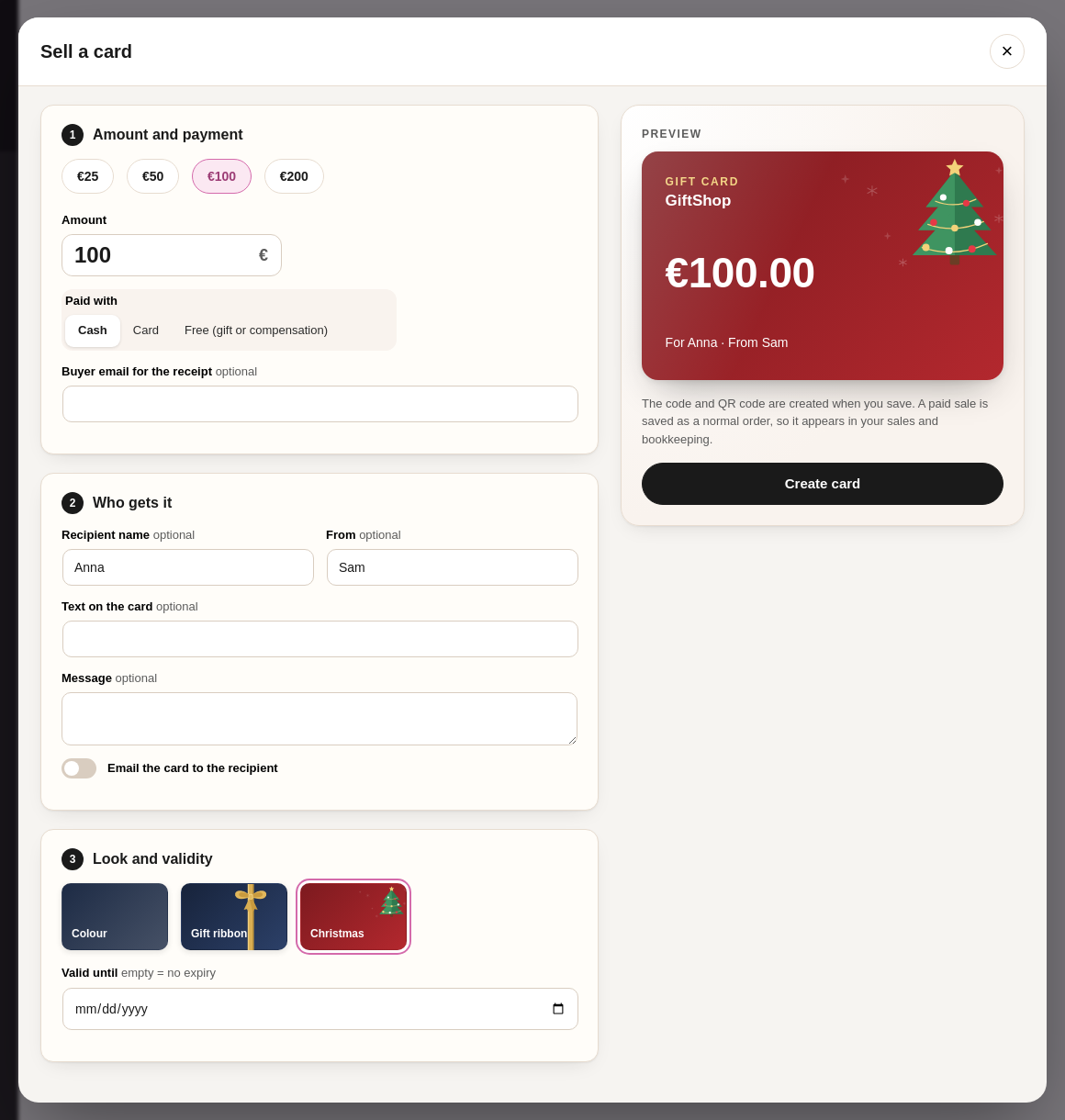 Selling a card at the till, with a live preview. It is saved as a normal paid order.