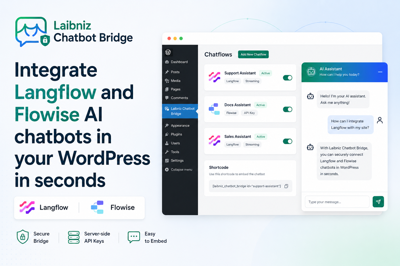 Configure Langflow and Flowise AI chatbots from WordPress.