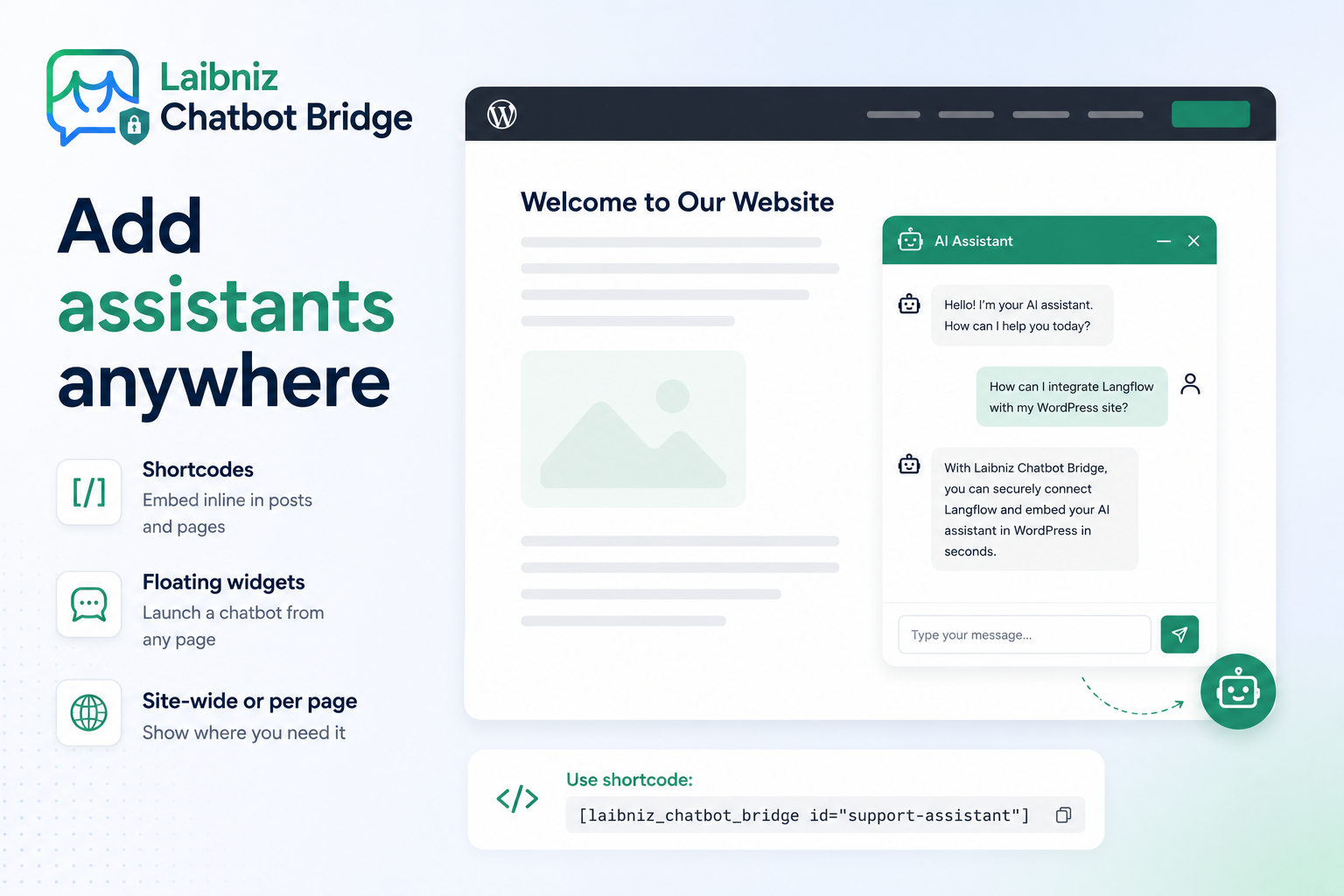 Customize chatbot colors, fonts, placement, icons, and messages.