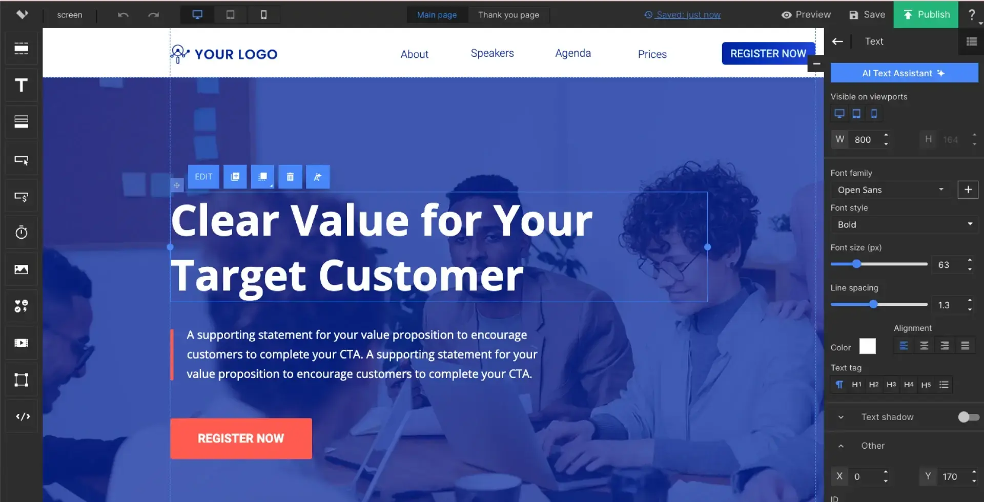 Create your landing page on your account at Landing platform.