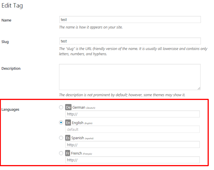 Edit post type language