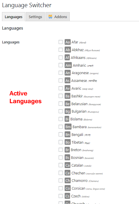 Select activate languages