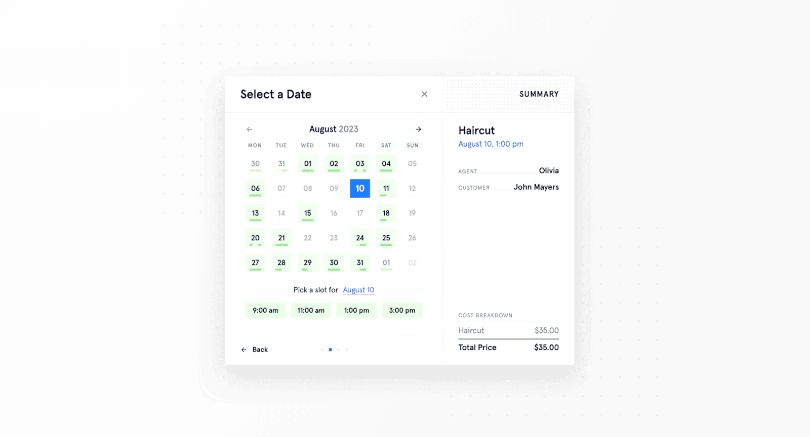 Modern multi-step booking form - A fast, beautiful interface your customers will actually enjoy using.