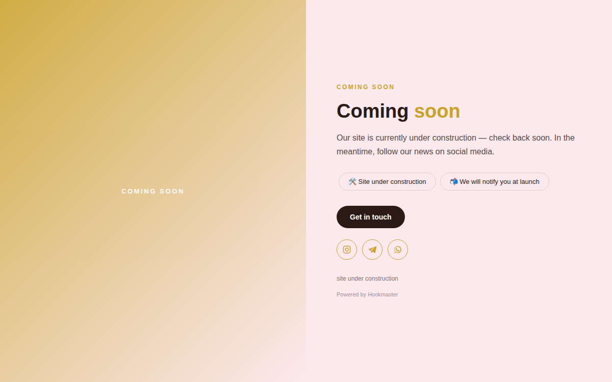 The "Split" theme — full-height image (or gradient) on one side, content on the other.
