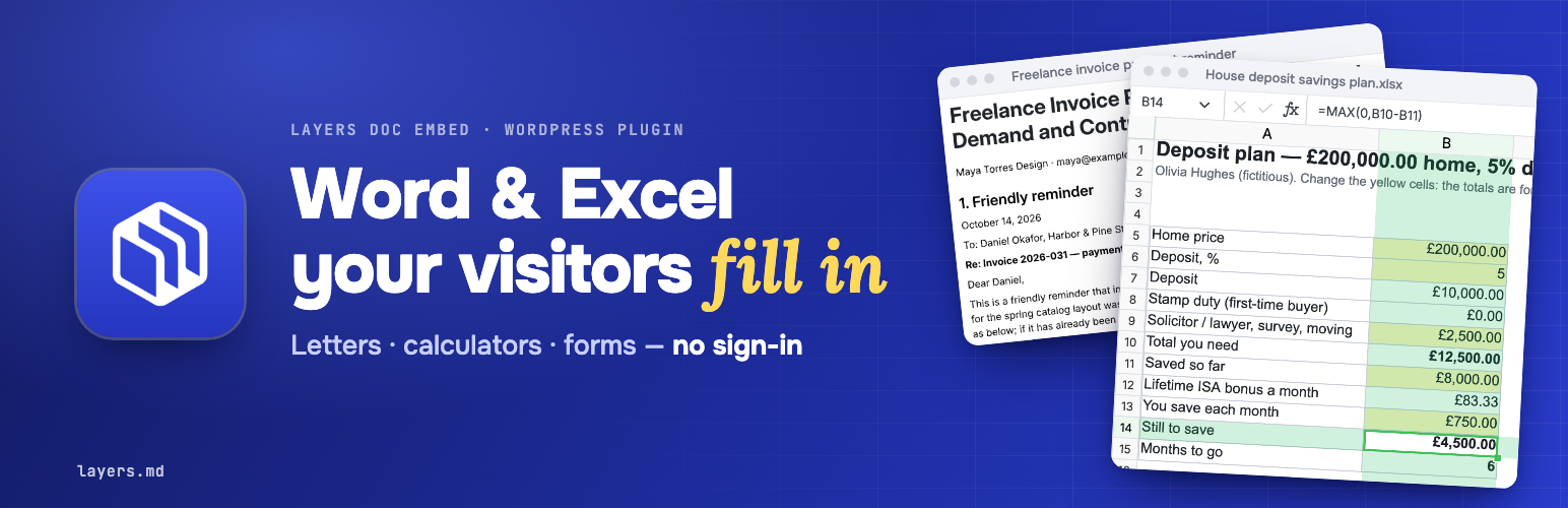 WordPress 外掛 Fillable Documents – let visitors fill Word and Excel forms on your page 的封面圖片
