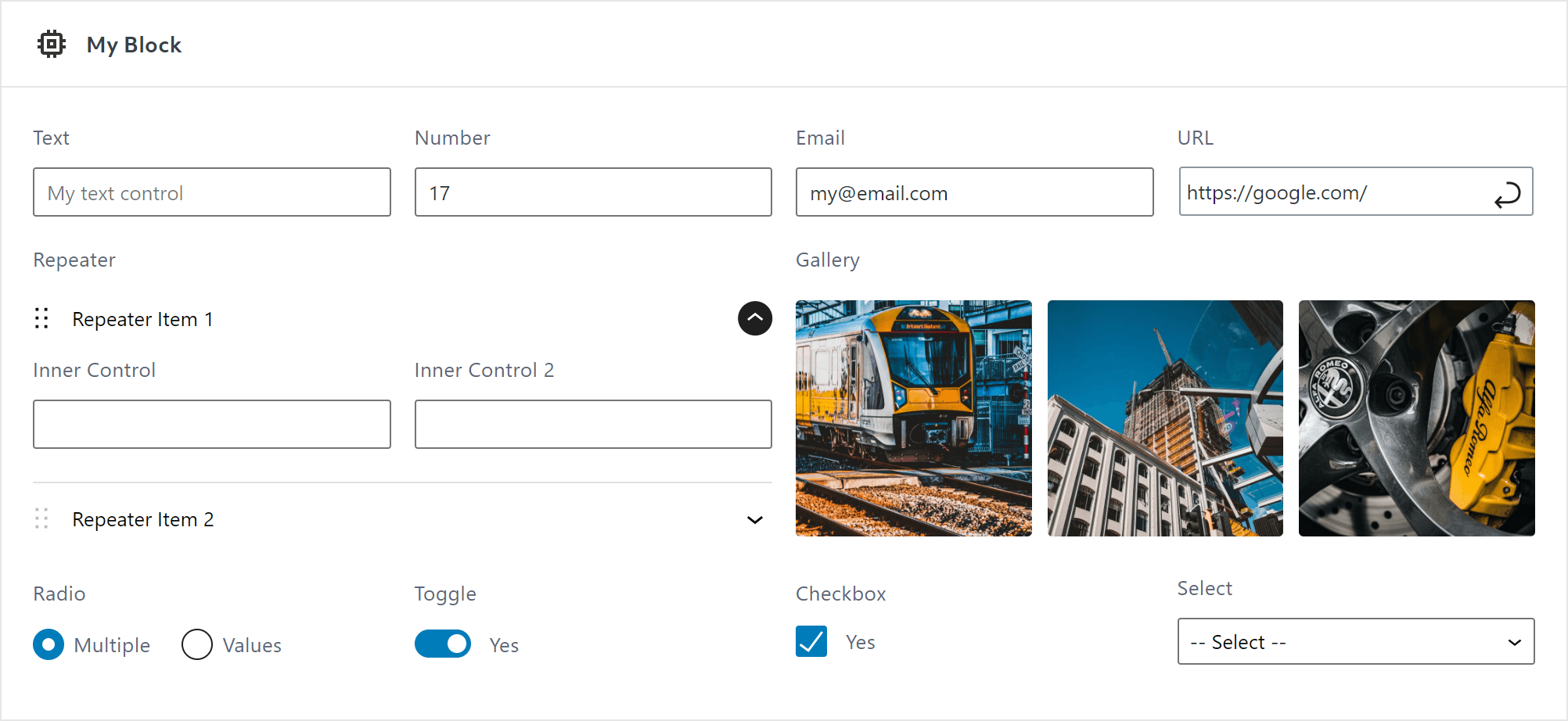 Custom Blocks with Example Controls