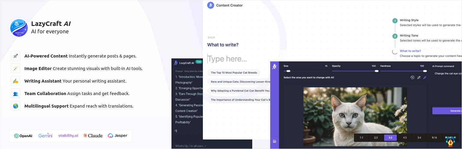 Lazycraft AI – Content Generator, Writing Assistant & Image Editor