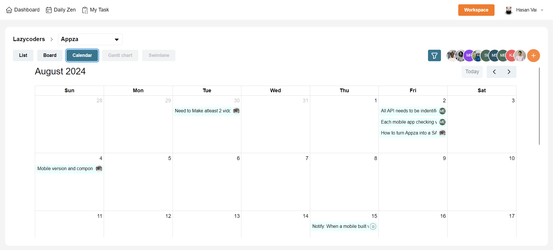 <strong>Calendar view</strong>