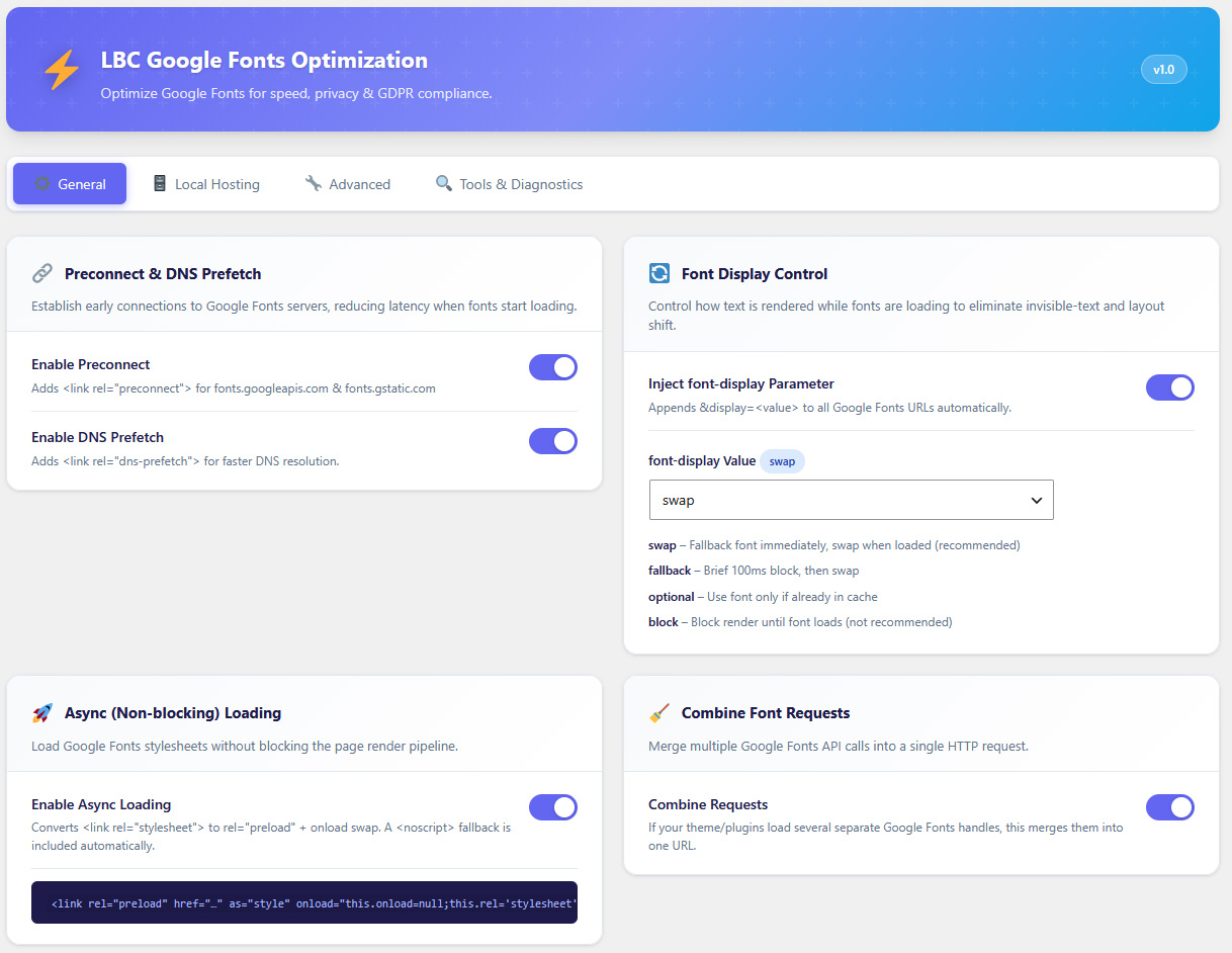 Dashboard: Plugin settings page