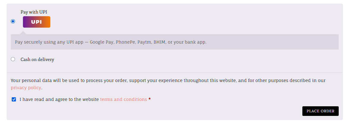 Checkout option.