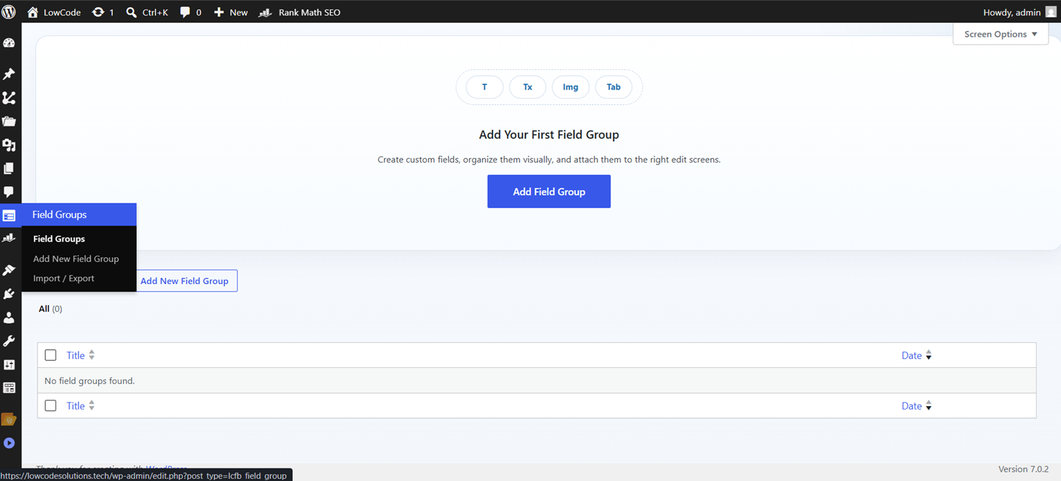 Field group editor with configurable fields and display controls